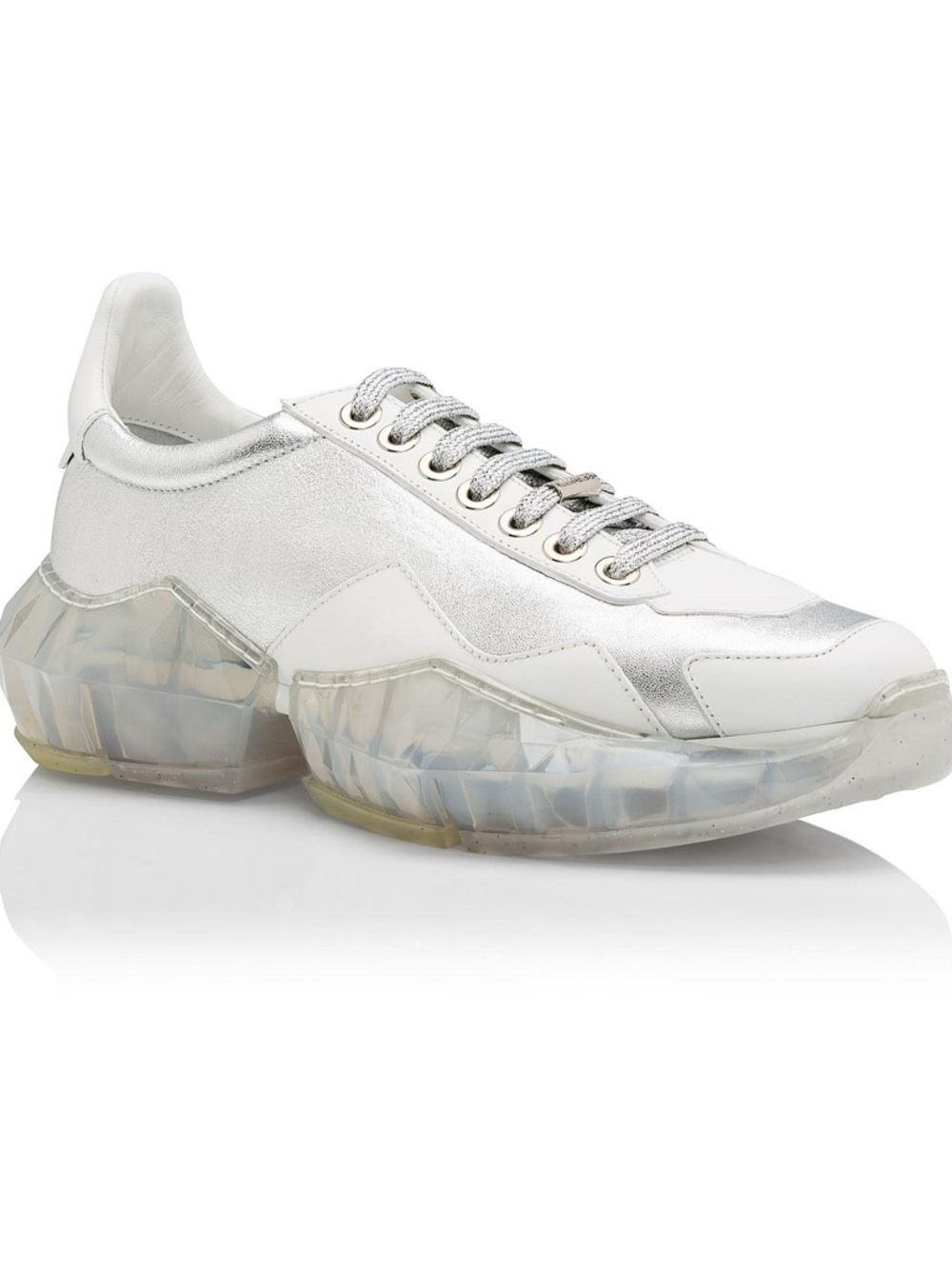 Jimmy Choo Womens Silver and White Metallic Sneakers 36.5